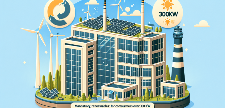 Obligatoriedad de renovables en grandes empresas: Requisitos para consumidores de más de 300 kW.